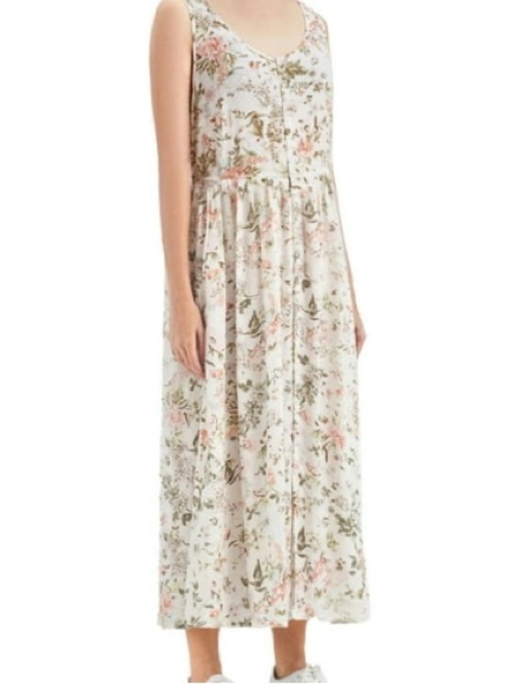 Frye Floral Midi Dress in Ivory and Blush Sleeveless Botton Front Size M Boho - Picture 2 of 14